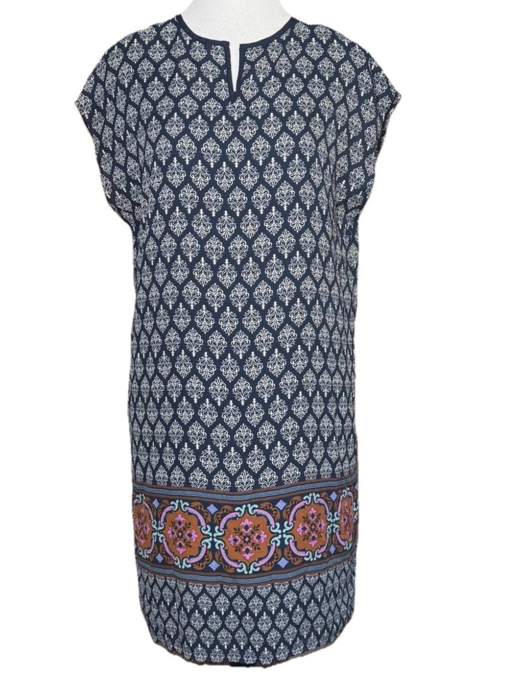 The Limited Blue White Damask Print Shift Dress Petite Small New Boho Officewear